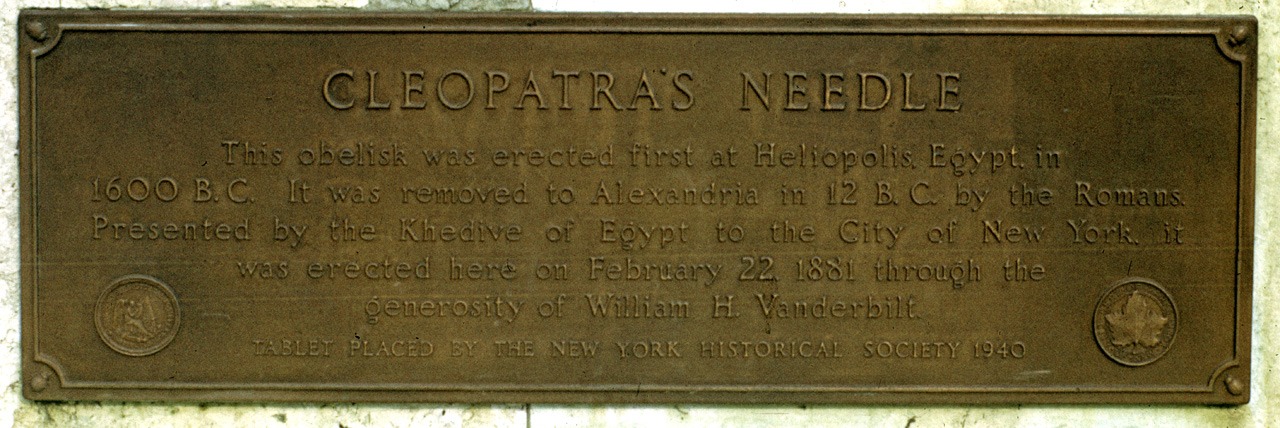 71-08-01, 044, Name Plate, Cleapatra Needle, NYC